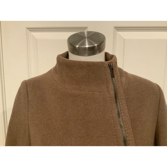 BCBG Max Azria Brown Asymmetrical Wool Blend Coat, Size Large - Picture 2 of 9